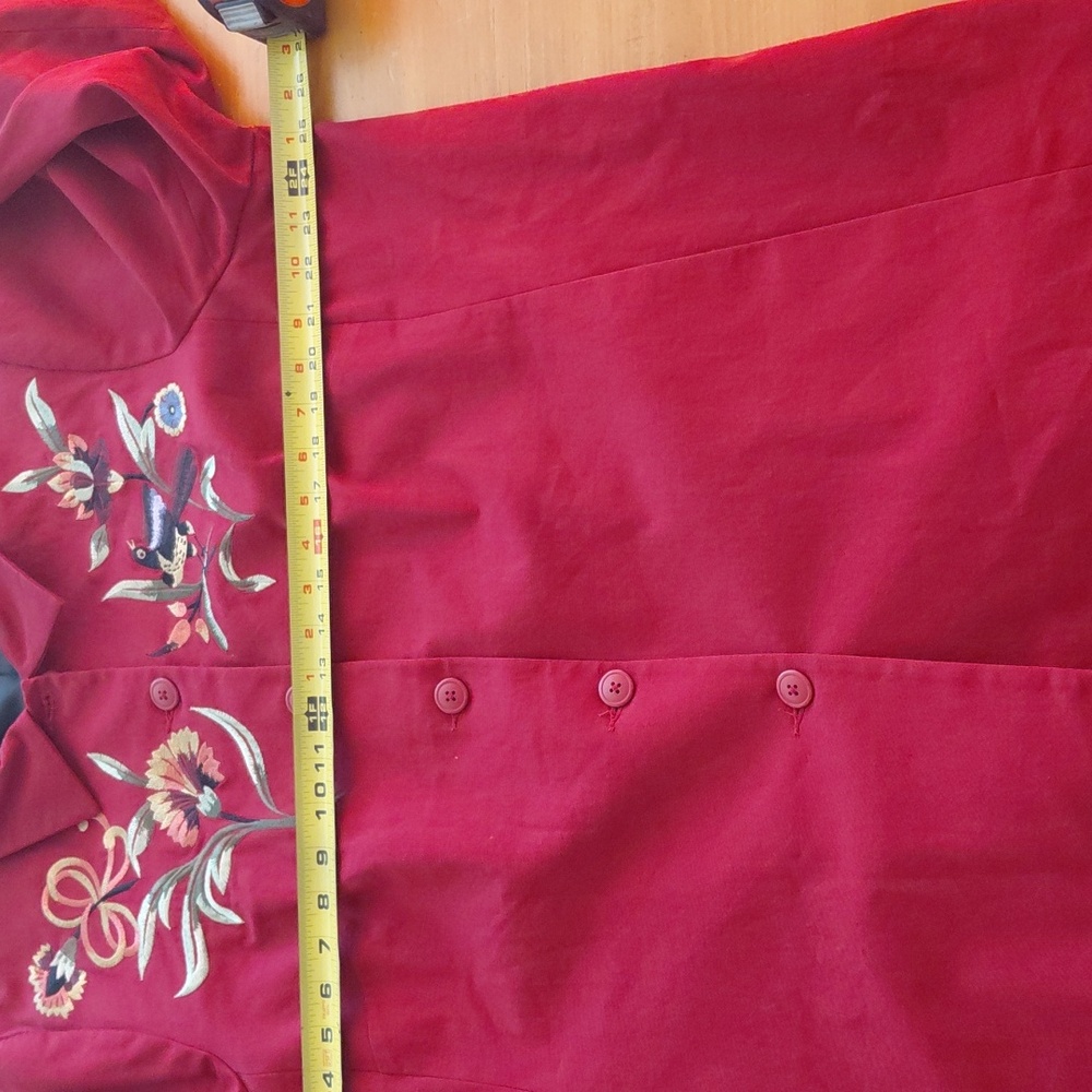 Vtg Victor Costa Red Embroidered Long Blazer 2XL - Picture 7 of 11